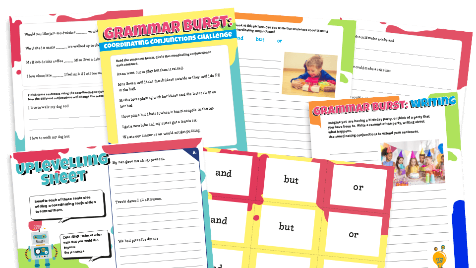 image of Year 2 Coordinating Conjunctions Grammar Worksheets Lesson Pack