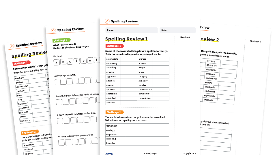 image of Spelling KS2 – Revision Worksheets for Year 5 and 6 spelling words