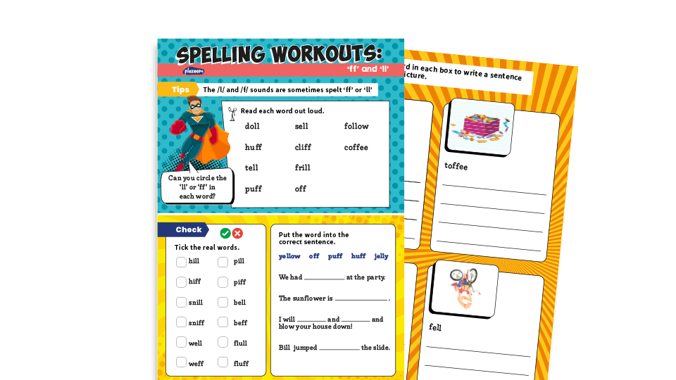 image of Year 1 ff and ll: KS1 Spelling Worksheets