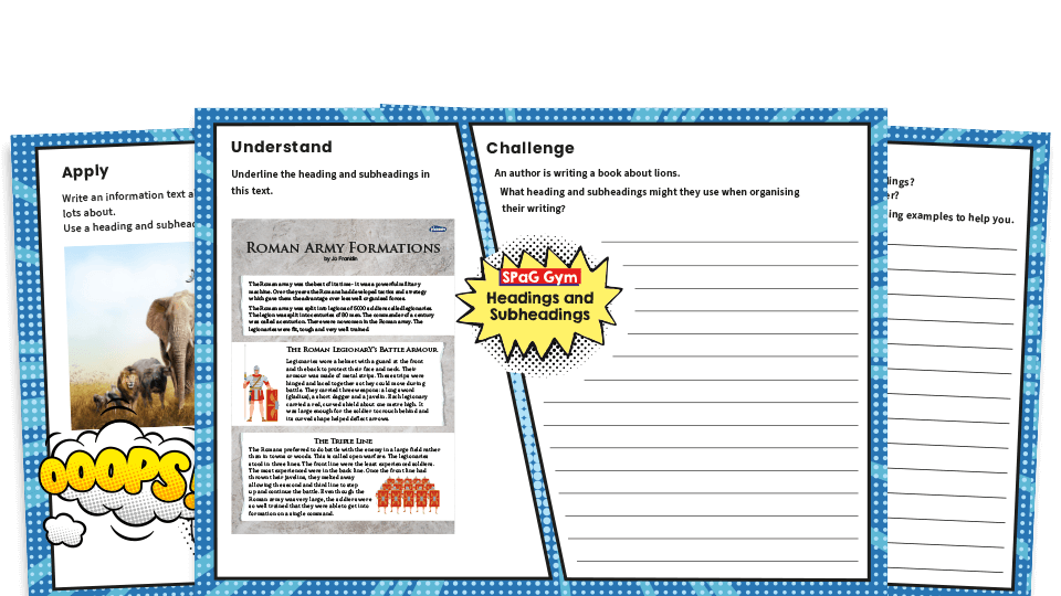 image of Year 3 Headings and Subheadings - KS2 Grammar Worksheets
