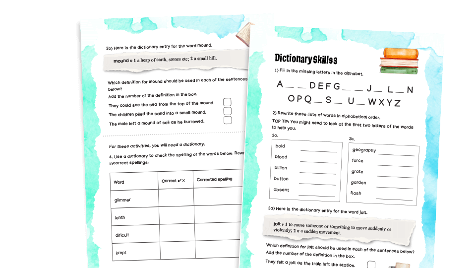 image of Dictionary Skills: Year 4 Vocabulary Worksheets 1