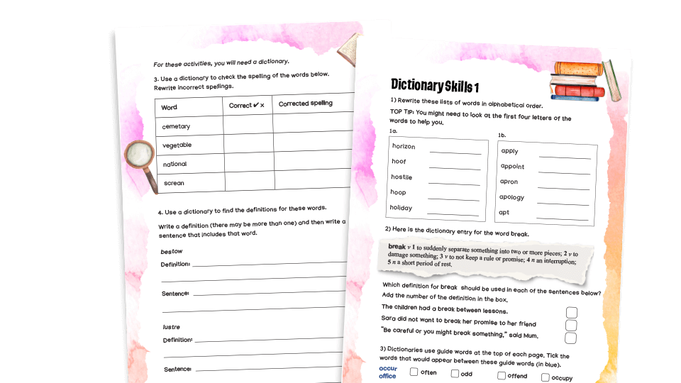 image of Dictionary Skills: Year 5 Vocabulary Worksheets 1