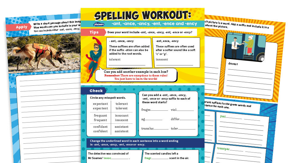 image of KS2 Suffixes Worksheet – Words Ending in ‘-ant’, ‘-ance’, ‘-ancy’, ‘-ent’, ‘-ence’ and ‘-ency’