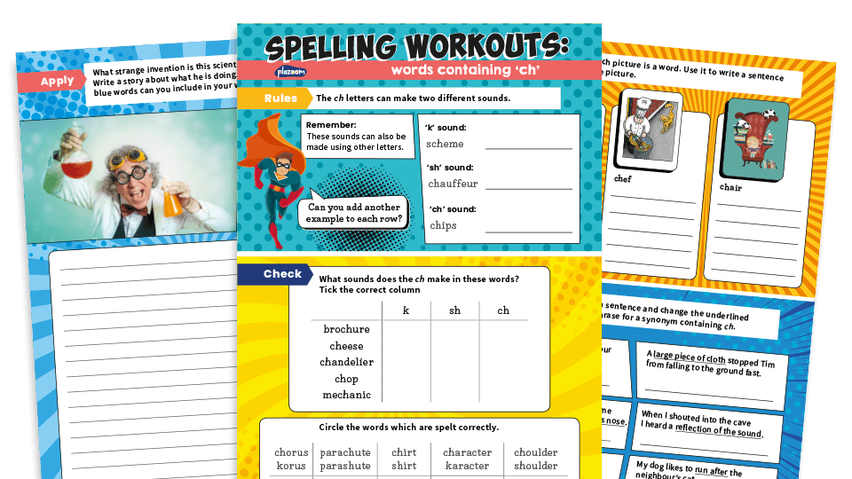 image of ch Spellings – Year 3/4 KS2 Spelling Workouts Worksheets