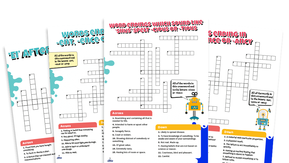 image of Year 5 Spellings Crossword Activity Pack - KS2 Spelling Pattern Worksheets
