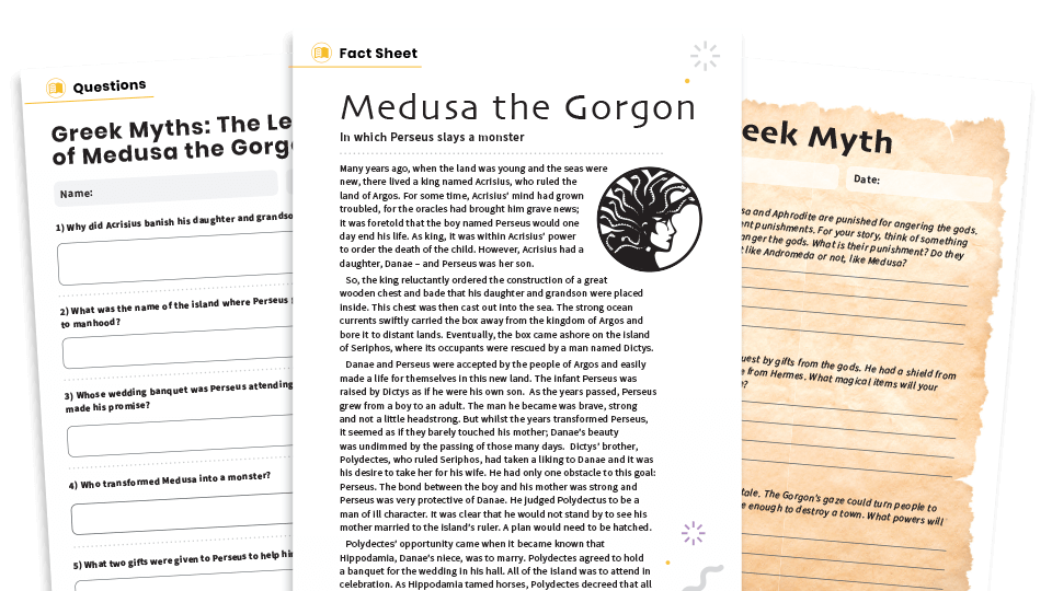 image of Medusa the Gorgon – KS2 Reading Comprehension Worksheets: Greek Myths