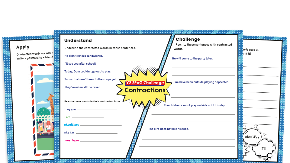 image of Contracted Words – Y2 Apostrophes SPaG Challenge Mat