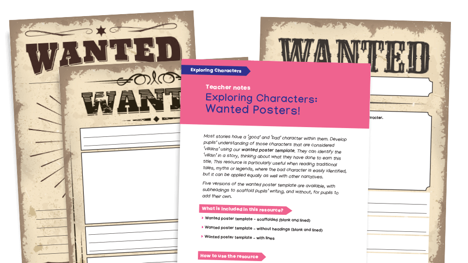 image of Character Study Resources: ‘Wanted’ Posters and Teaching Notes