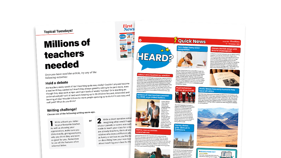 image of Millions of Teachers Needed – Topical Tuesdays Activities from First News
