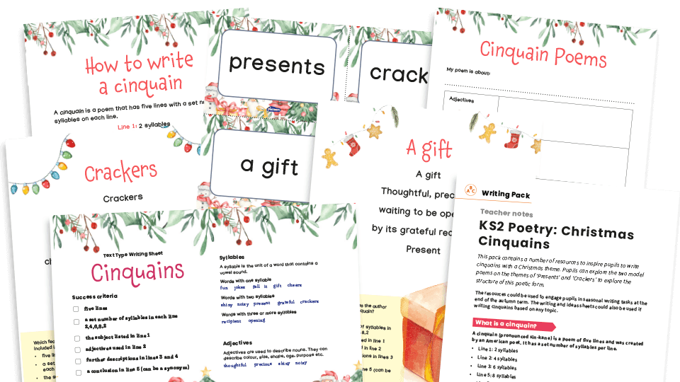 Christmas Cinquains activities pack