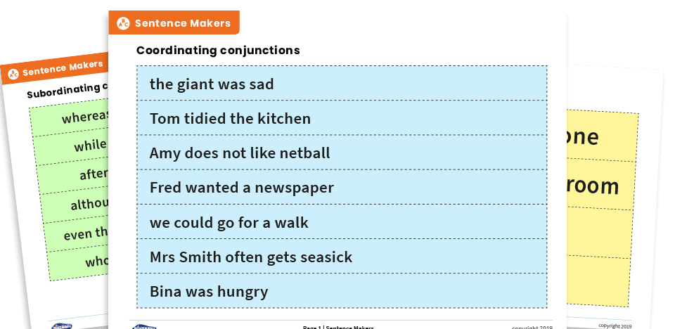 KS2 Coordinating and Subordinating Conjunction Sentence Maker Cards