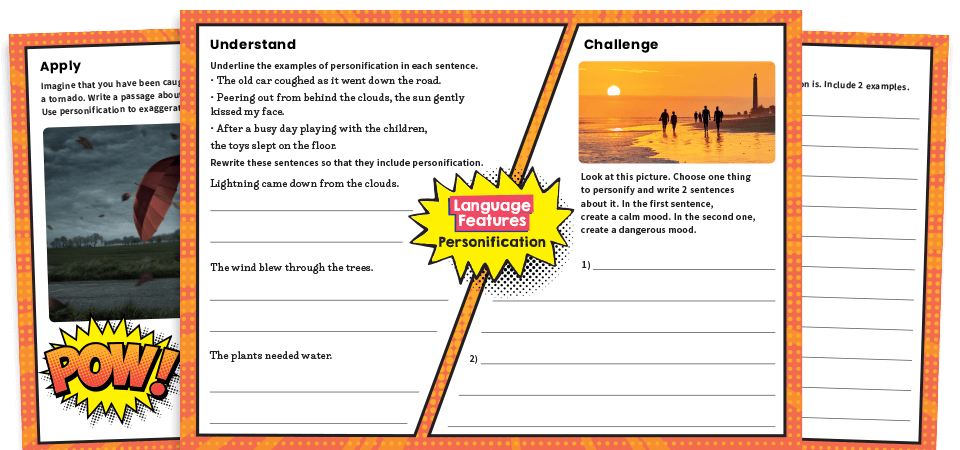 Personification KS2 – Writing features challenge mat worksheets