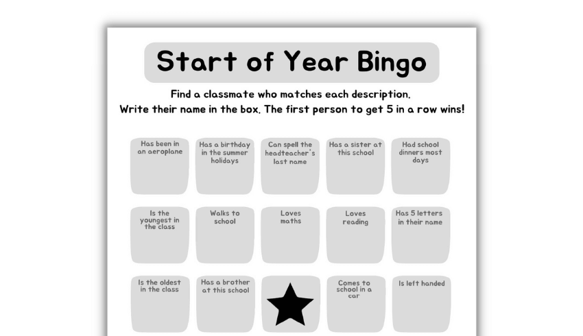 Back-to-school bingo activity