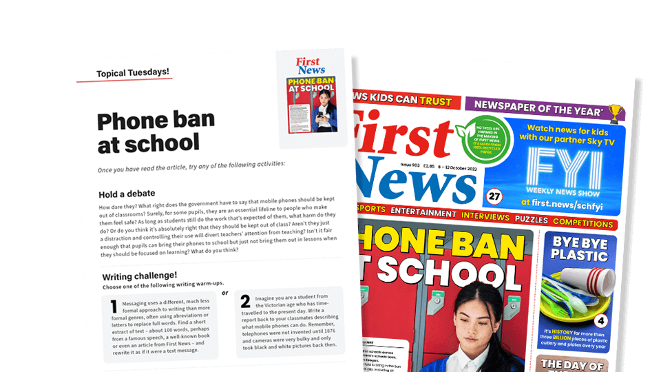 image of Phone Ban at School – Topical Tuesdays Activities from First News