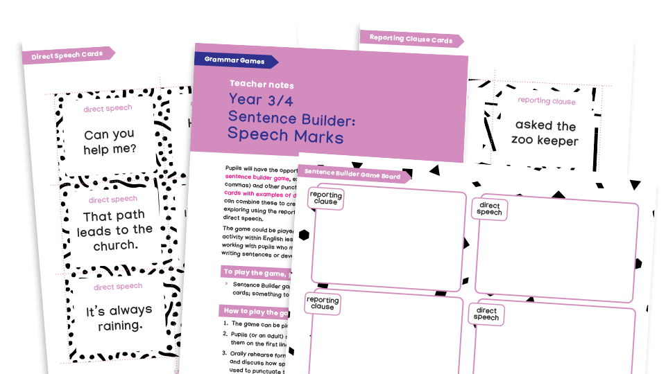Year 3 and 4 Grammar Games Using Speech Marks for Direct Speech Sentence Builder