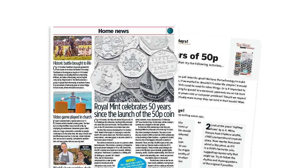 image of Topical Tuesdays: 50 Years of the 50p Coin – KS2 News Story and Reading and Writing Activity Sheet from The Week Junior