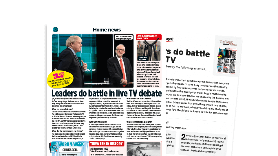 image of Topical Tuesdays: General Election TV debates – KS2 News Story and Reading and Writing Activity Sheet from The Week Junior