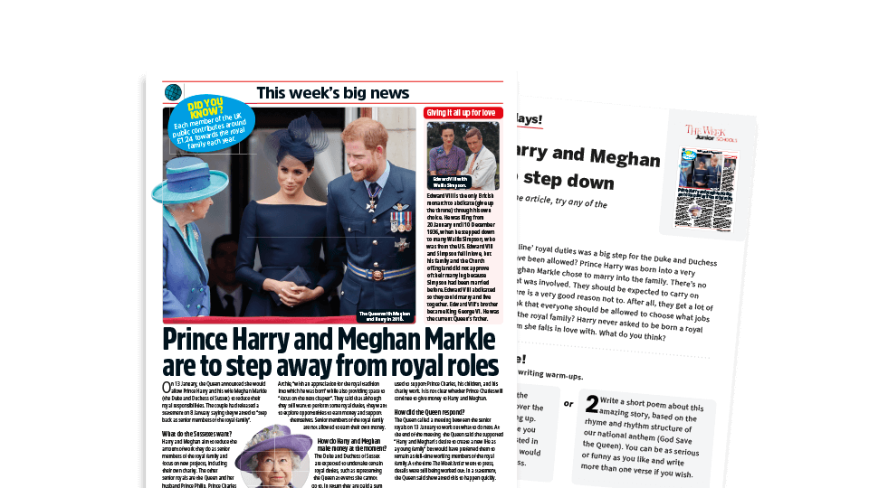image of Topical Tuesdays: Meghan Markle and Prince Harry Step Down – KS2 News Story and Reading and Writing Activity Sheet from The Week Junior