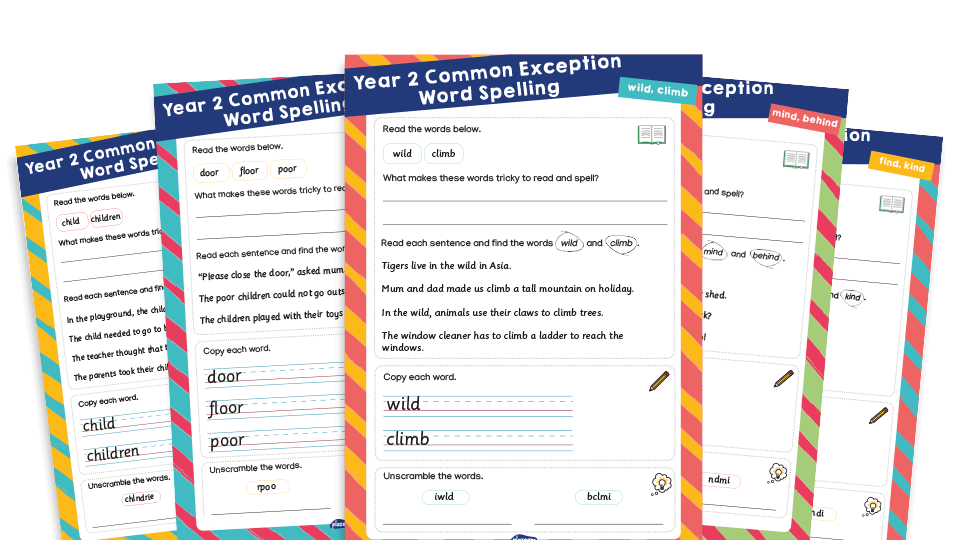 image of Year 2 Common Exception Words (CEW) Worksheets - Practice Pack 1