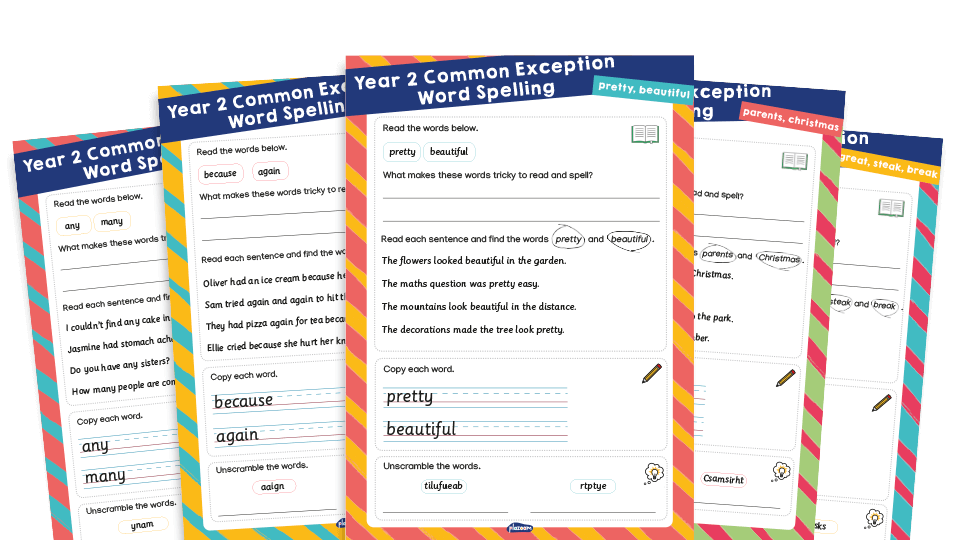 image of Year 2 Common Exception Words (CEW) Worksheets - Practice Pack 3