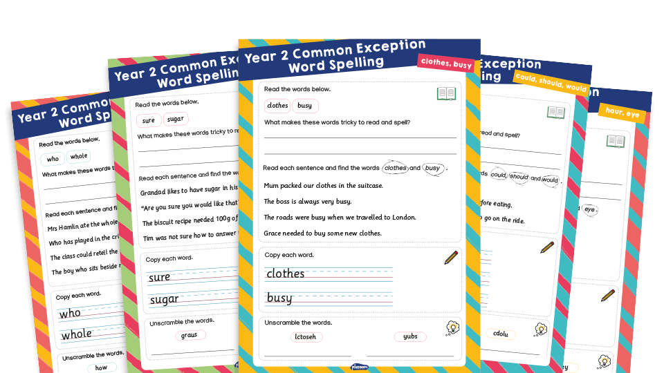 image of Year 2 Common Exception Words (CEW) Worksheets - Practice Pack 4