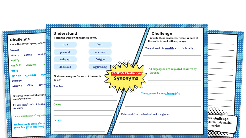 image of Year 6 Synonyms Features of Writing Worksheets