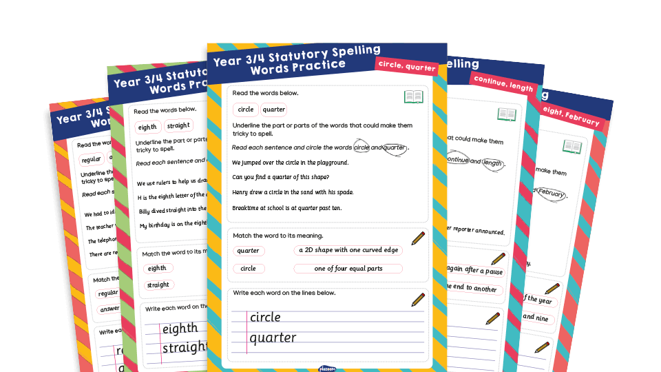 image of Year 3 and 4 Statutory Spelling Words (SSW) Worksheets – Practice Pack 1