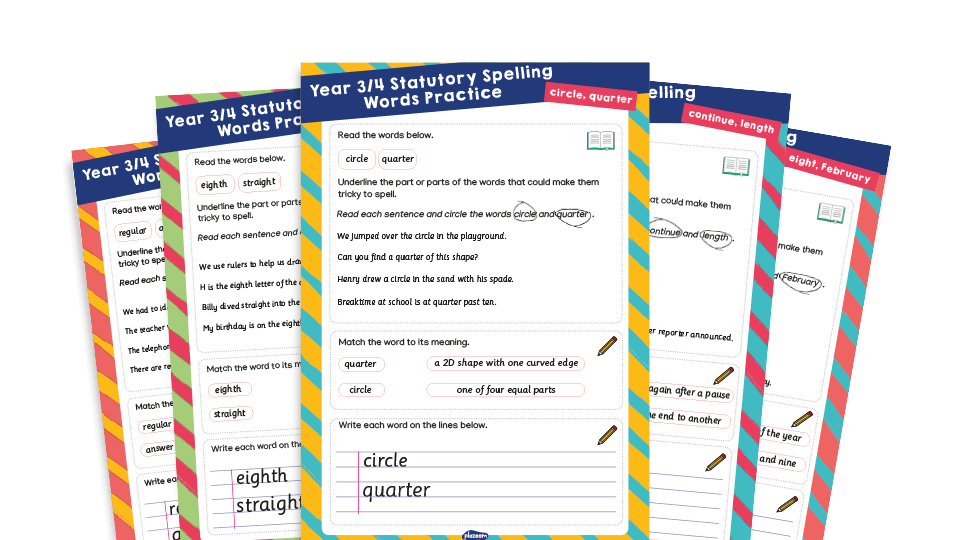 Year 3 and 4 Statutory Spelling Words (SSW) Worksheets – Practice Pack 1