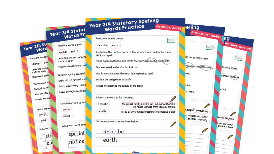 Year 3 and 4 Statutory Spelling Words (SSW) Worksheets – Practice Pack 5