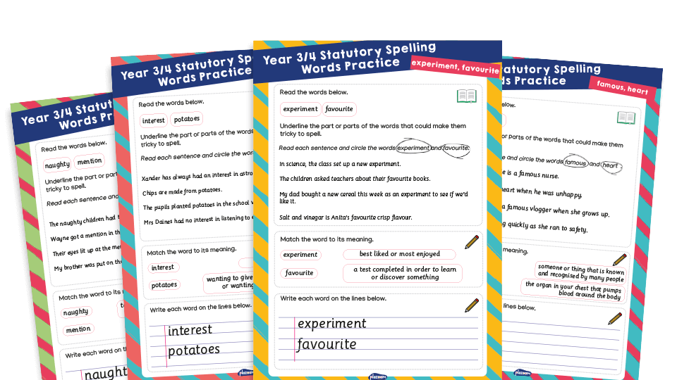 Year 3 and 4 Statutory Spelling Words (SSW) Worksheets – Practice Pack 6