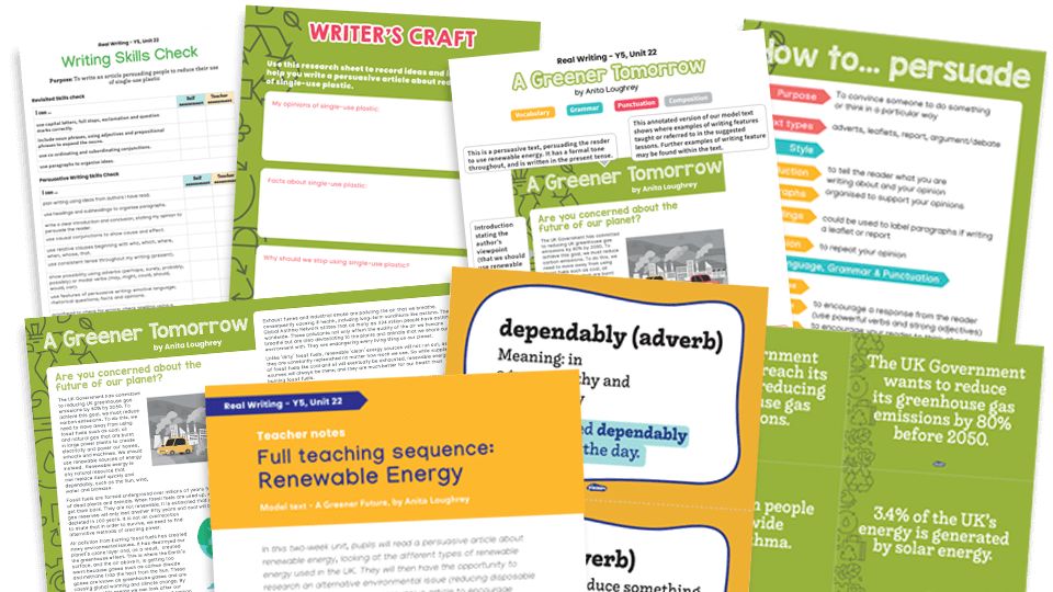 image of Year 5 Model Text Resource Pack 22: ‘A Greener Tomorrow’ (Persuasive writing KS2; Geography - key human processes