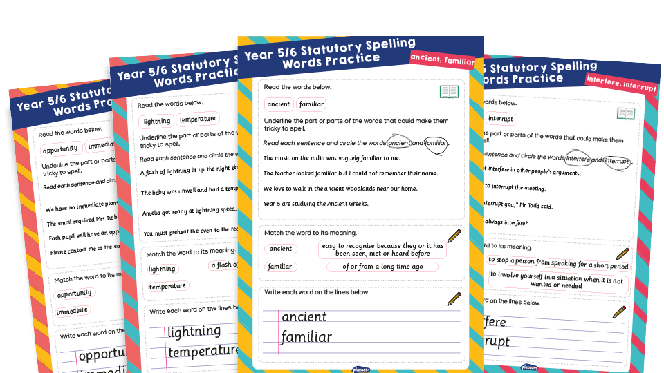 Year 5 and 6 Statutory Spelling Words (SSW) Worksheets – Practice Pack 2