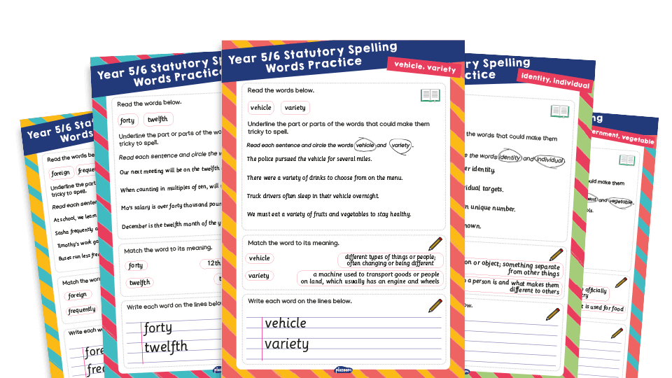 image of Year 5 and 6 Statutory Spelling Words (SSW) Worksheets – Practice Pack 3