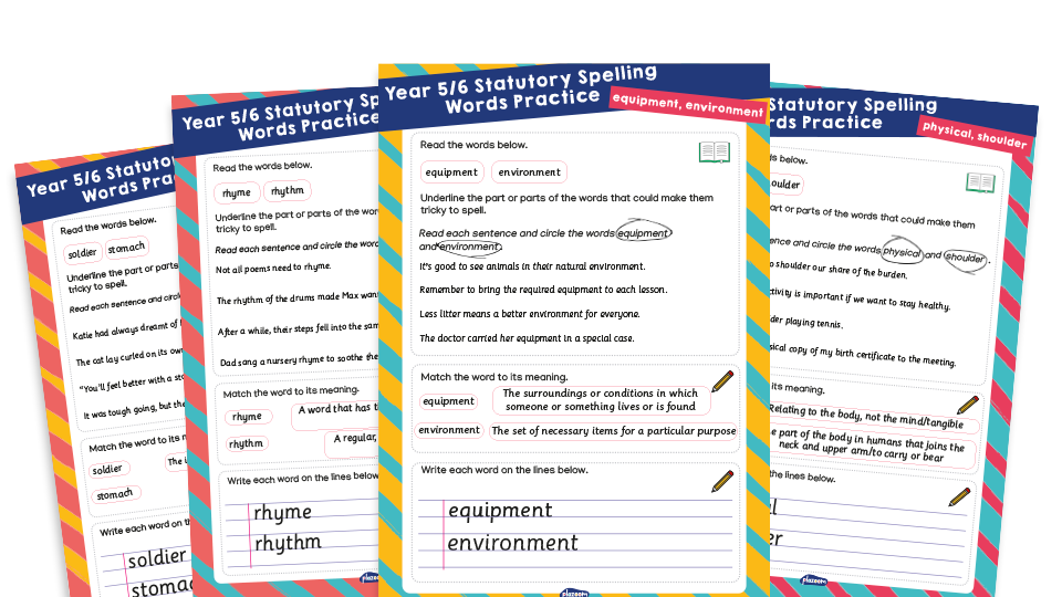 image of Year 5 and 6 Statutory Spelling Words (SSW) Worksheets – Practice Pack 6