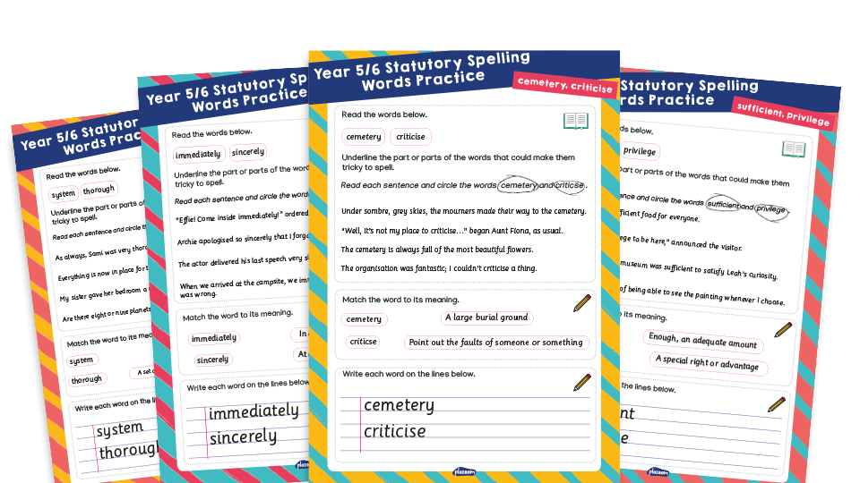 image of Year 5 and 6 Statutory Spelling Words (SSW) Worksheets – Practice Pack 7