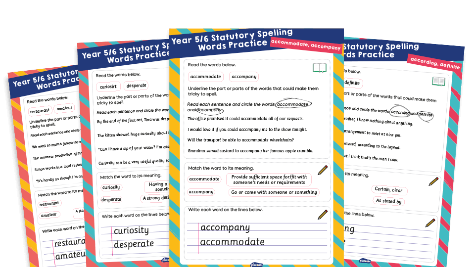 Year 5 and 6 Statutory Spelling Words (SSW) Worksheets – Practice Pack 8