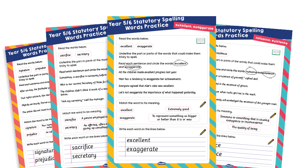 image of Year 5 and 6 Statutory Spelling Words (SSW) Worksheets – Practice Pack 10