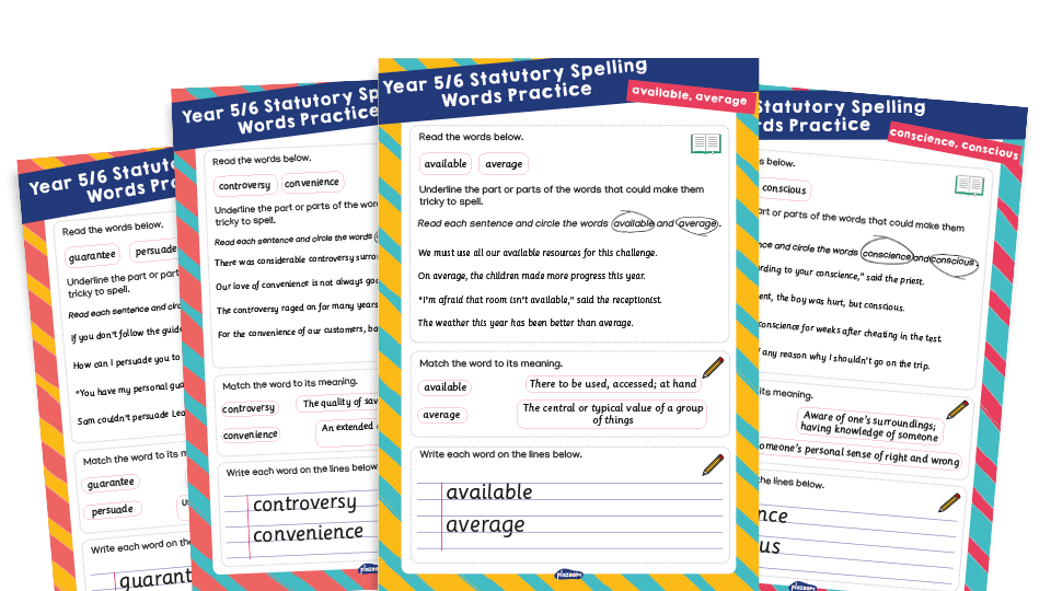image of Year 5 and 6 Statutory Spelling Words (SSW) Worksheets – Practice Pack 11