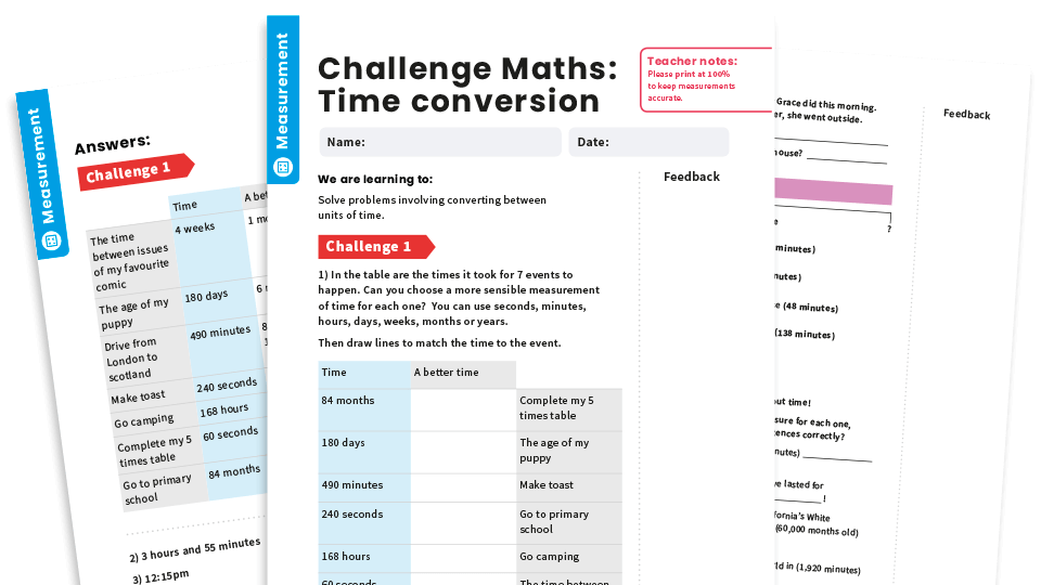 image of Time Conversions: Year 5 – Measurement – Maths Challenge