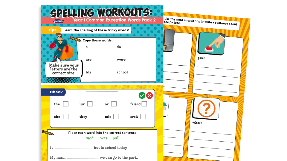 image of Year 1 Common Exception Words Spelling Worksheets Pack 2