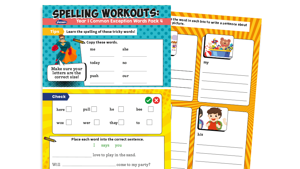 image of Year 1 Common Exception Words Spelling Worksheets Pack 4