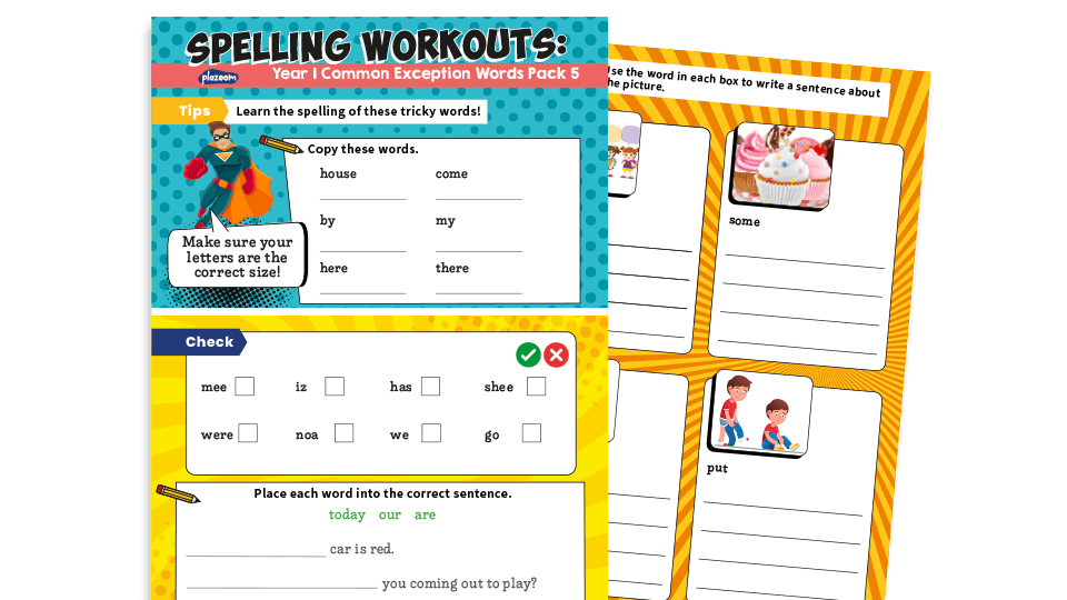 image of Year 1 Common Exception Words Spelling Worksheets Pack 5
