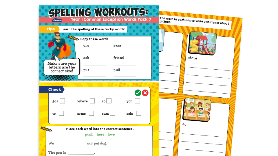 image of Year 1 Common Exception Words Spelling Worksheets Pack 7