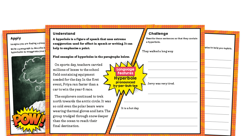 image of KS2 Hyperbole – Writing Features Challenge Mat Worksheets