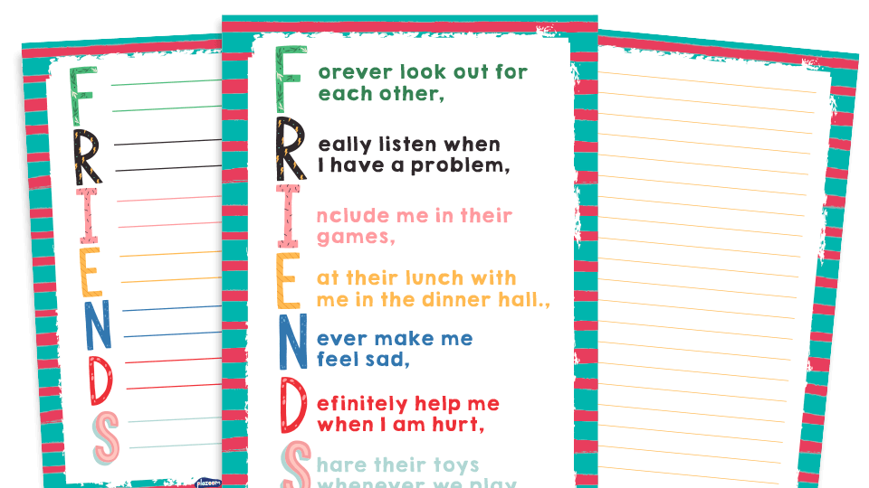 image of KS1 ‘Friends’ Acrostic Poems Resource Pack