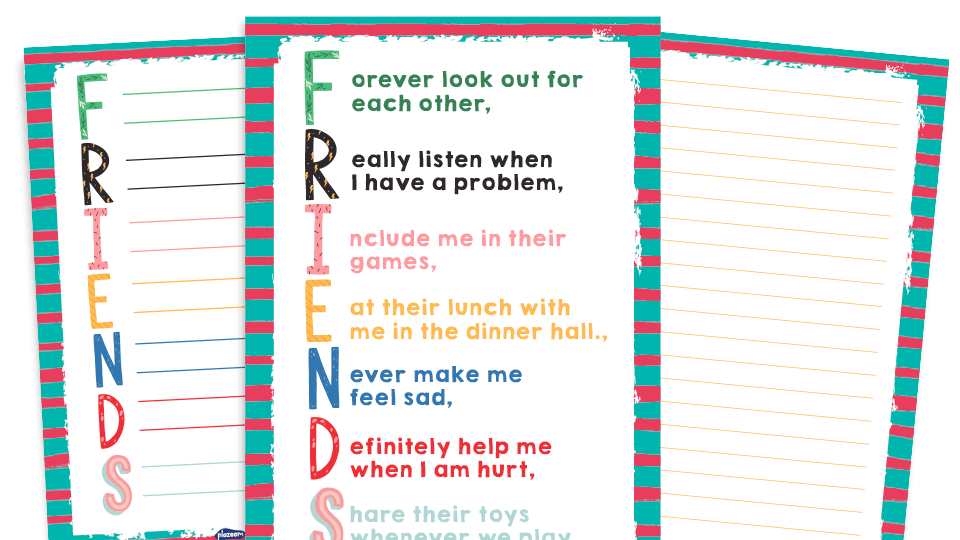 Main Image for KS1 ‘Friends’ Acrostic Poems Resource Pack