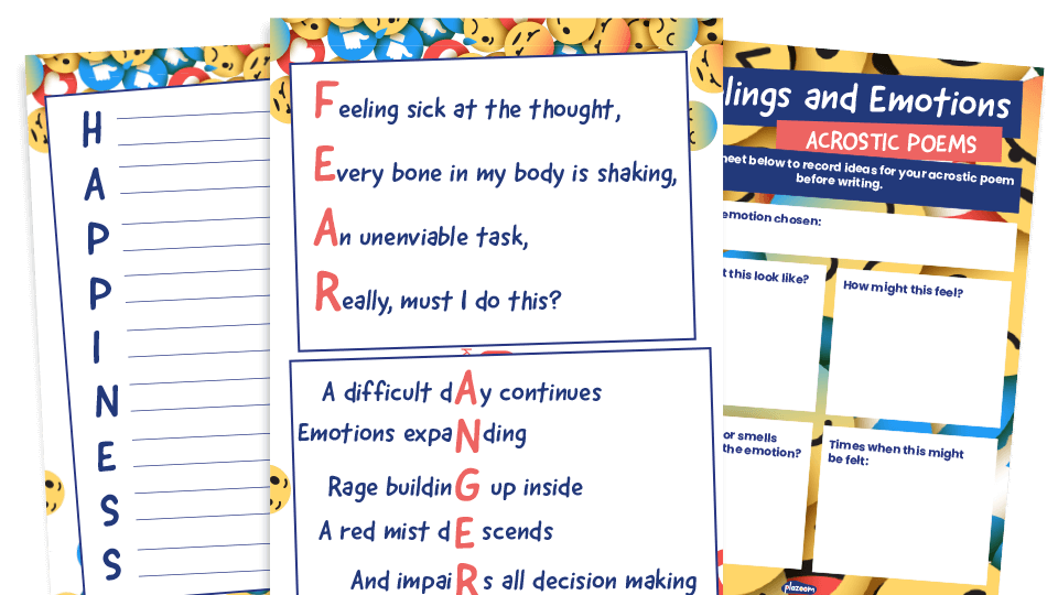 image of KS2 poems: ‘Feelings and Emotions’ Acrostic Poetry Resource Pack