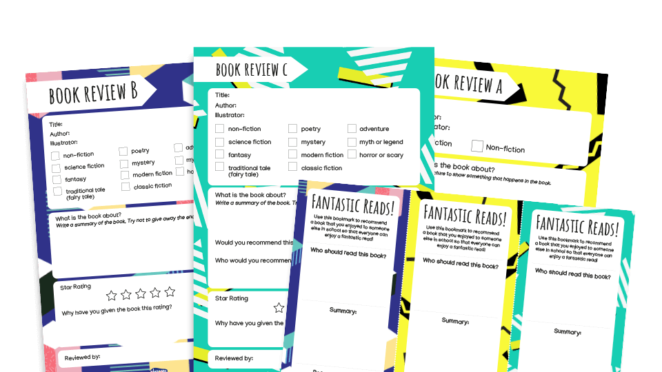 image of Book review templates pack for KS1 and KS2