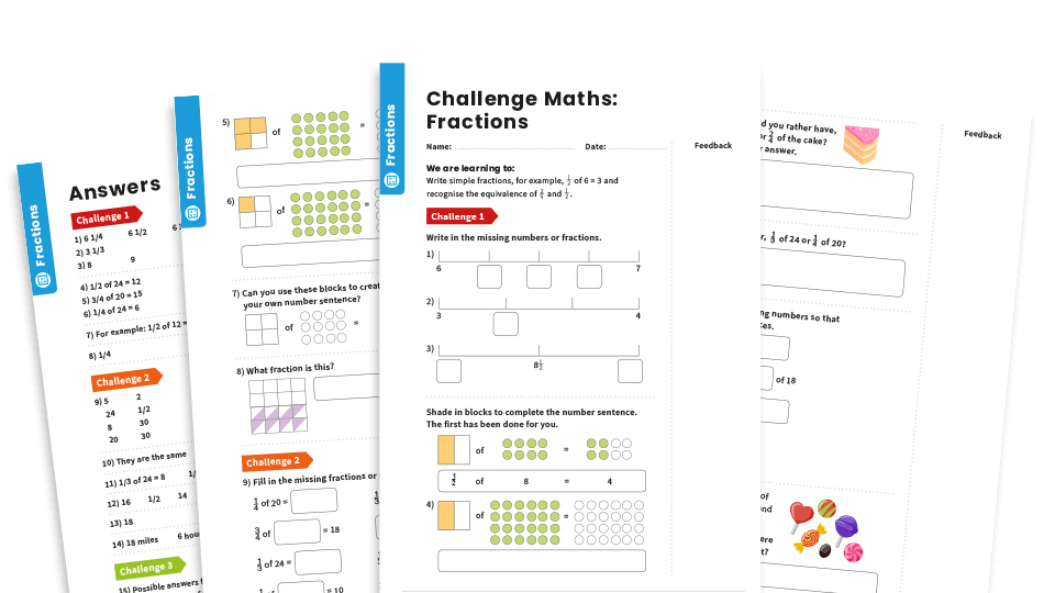 image of Fractions of Numbers: Year 2 – Fractions – Maths Challenge