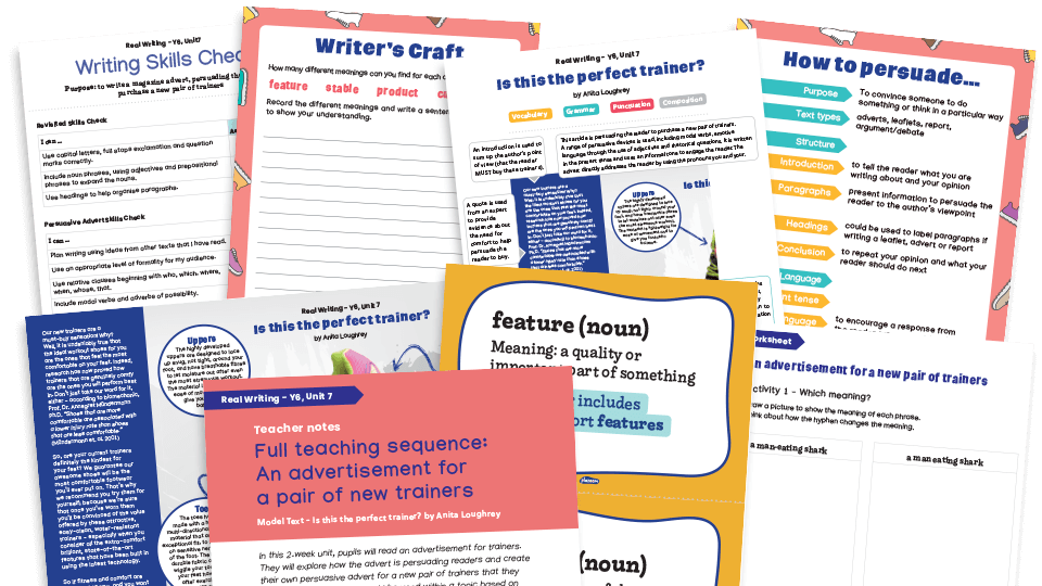 image of Year 6 Model Text Pack 7: ‘Is This the Perfect Trainer?’ (Persuasive writing KS2; Science - materials)
